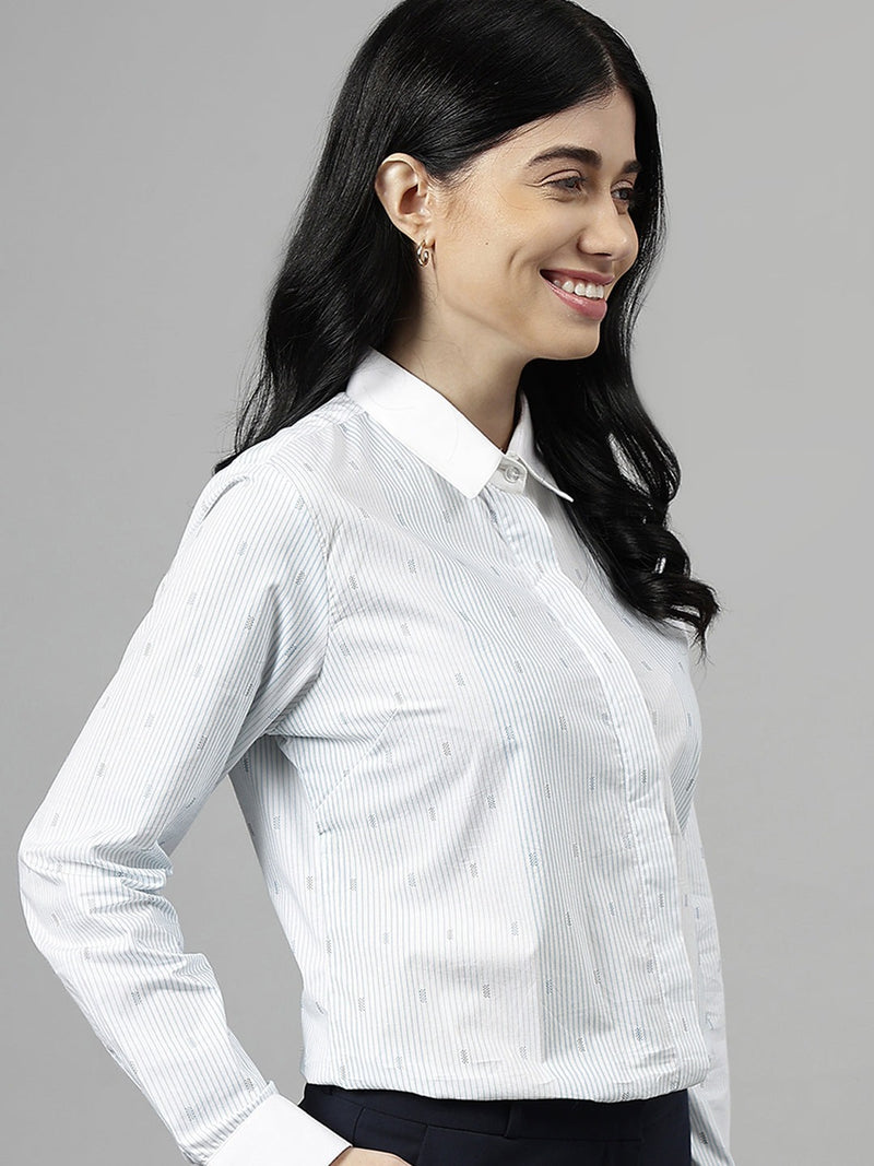 White & Light Blue Striped Long Sleeve Formal Shirt