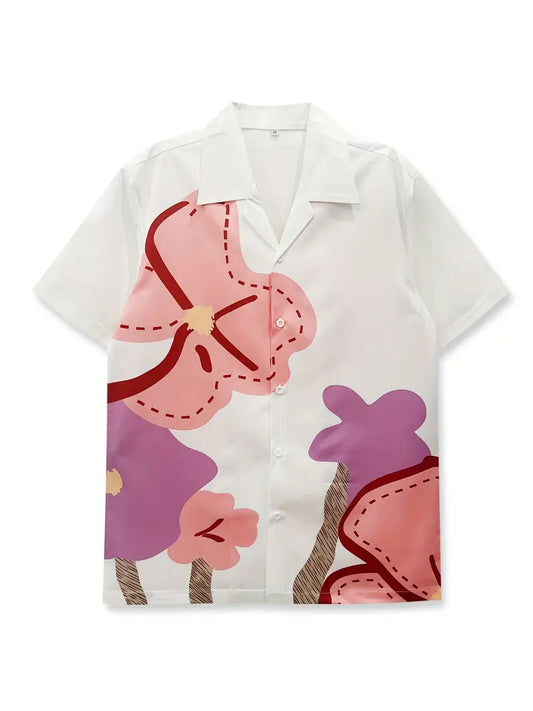 Men's Casual Floral Printed Button-Up Shirt