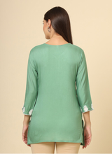 Green Cotton Short Embroidered Kurti