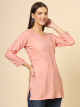 Peach Cotton Chicken Kari Work Kurti