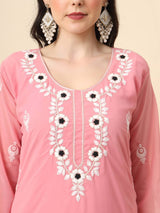 Pink Georgette Embroidered Kurti With Heavy Inner