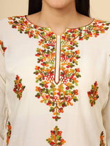 White Embroidered Cotton Short Kurti