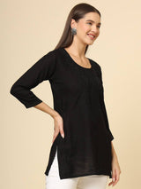 Black Cotton Chicken Kari Work Kurti