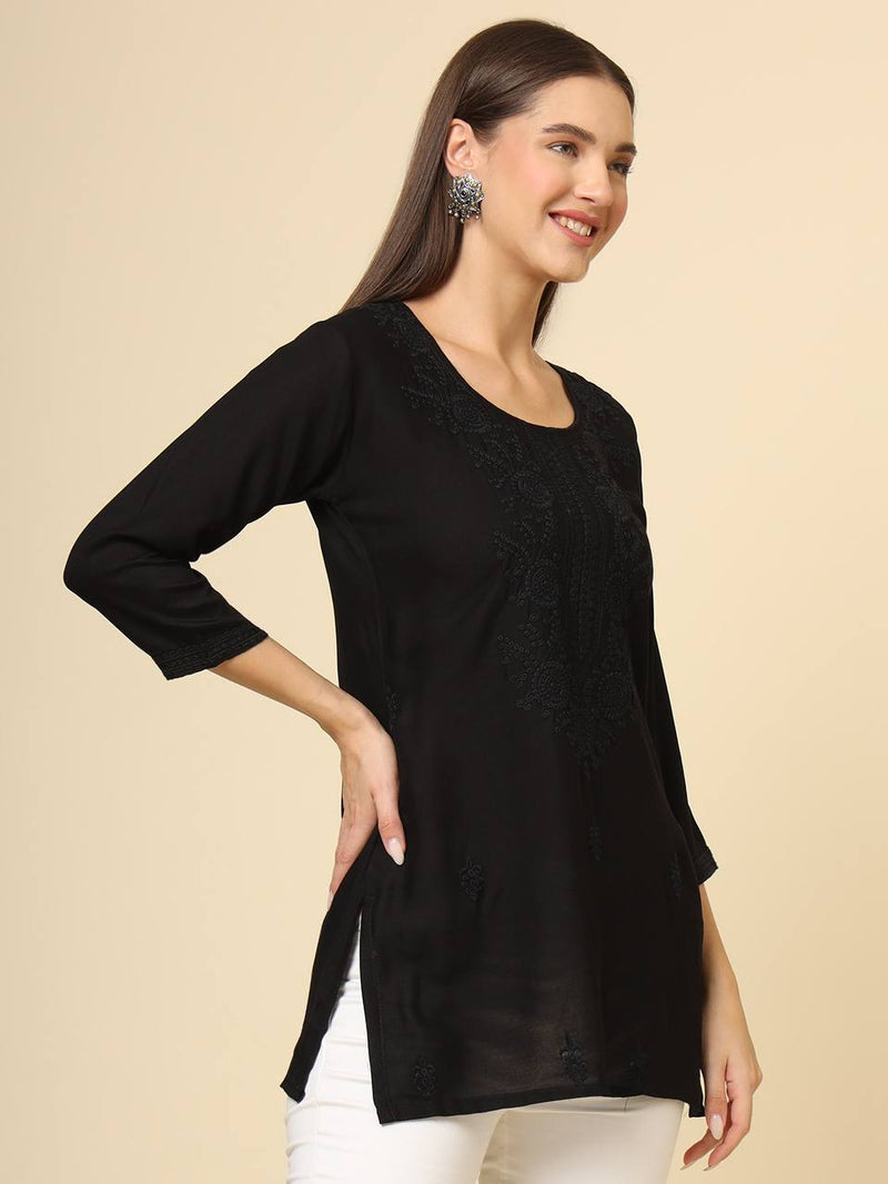 Black Cotton Chicken Kari Work Kurti