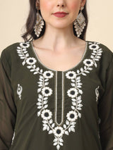 Green Georgette Embroidered Kurti With Heavy Inner