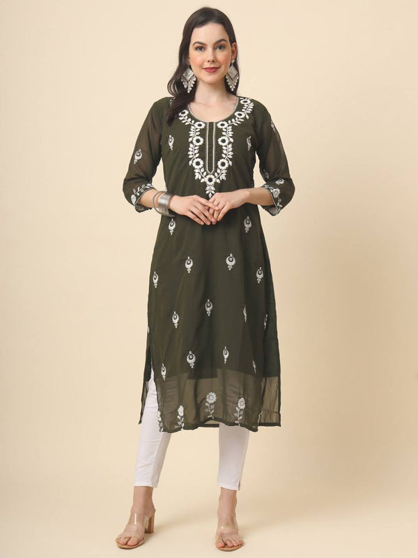 Green Georgette Embroidered Kurti With Heavy Inner