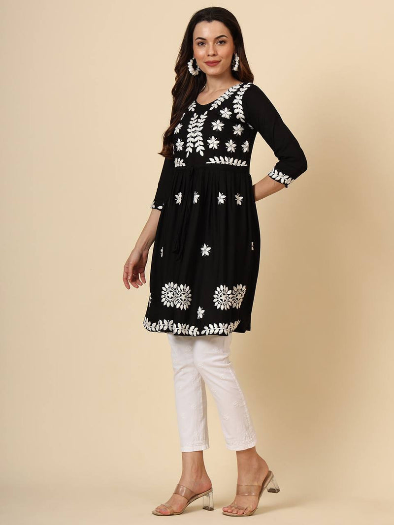 Black Embroidered Cotton Kurti