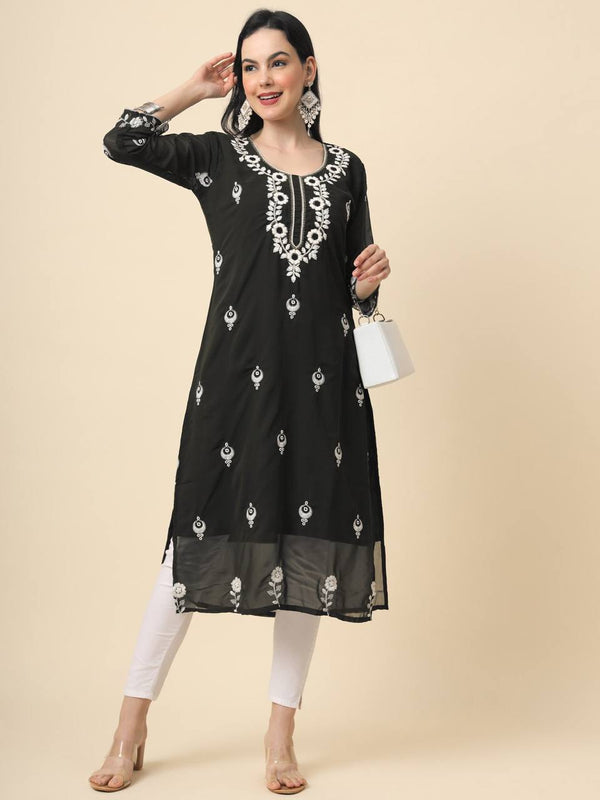 Black Georgette Embroidered Kurti With Heavy Inner