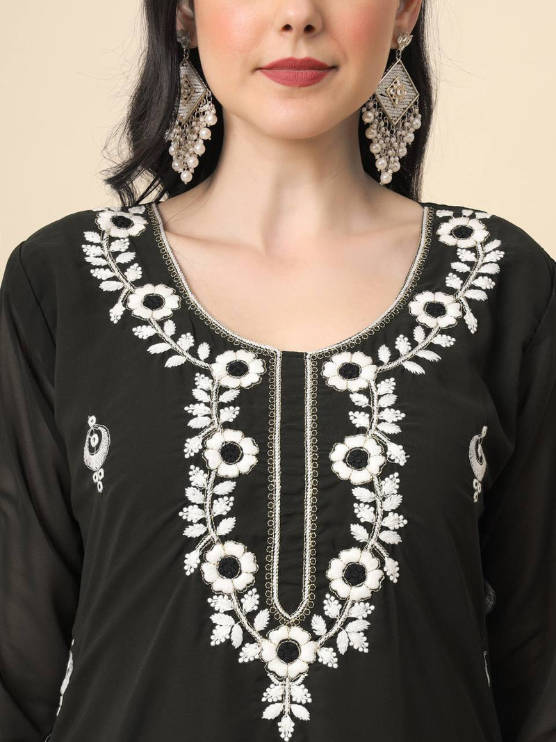 Black Georgette Embroidered Kurti With Heavy Inner