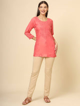 Rust Cotton Chicken Kari Work Kurti