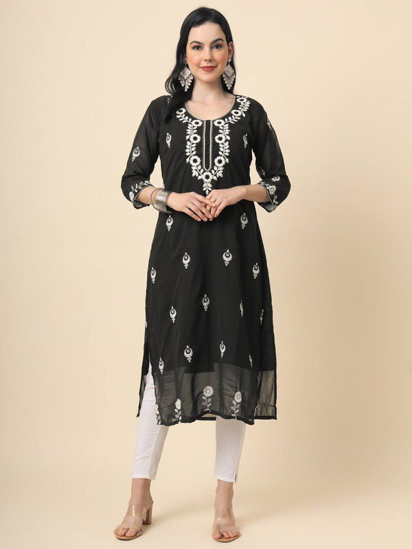 Black Georgette Embroidered Kurti With Heavy Inner