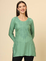 Green Cotton Chicken Kari Work Kurti