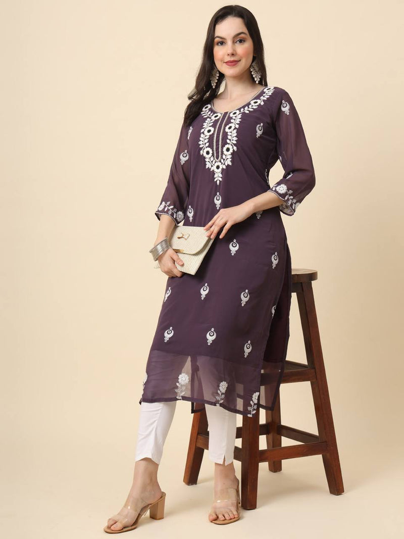 Lavender Georgette Embroidered Kurti With Heavy Inner