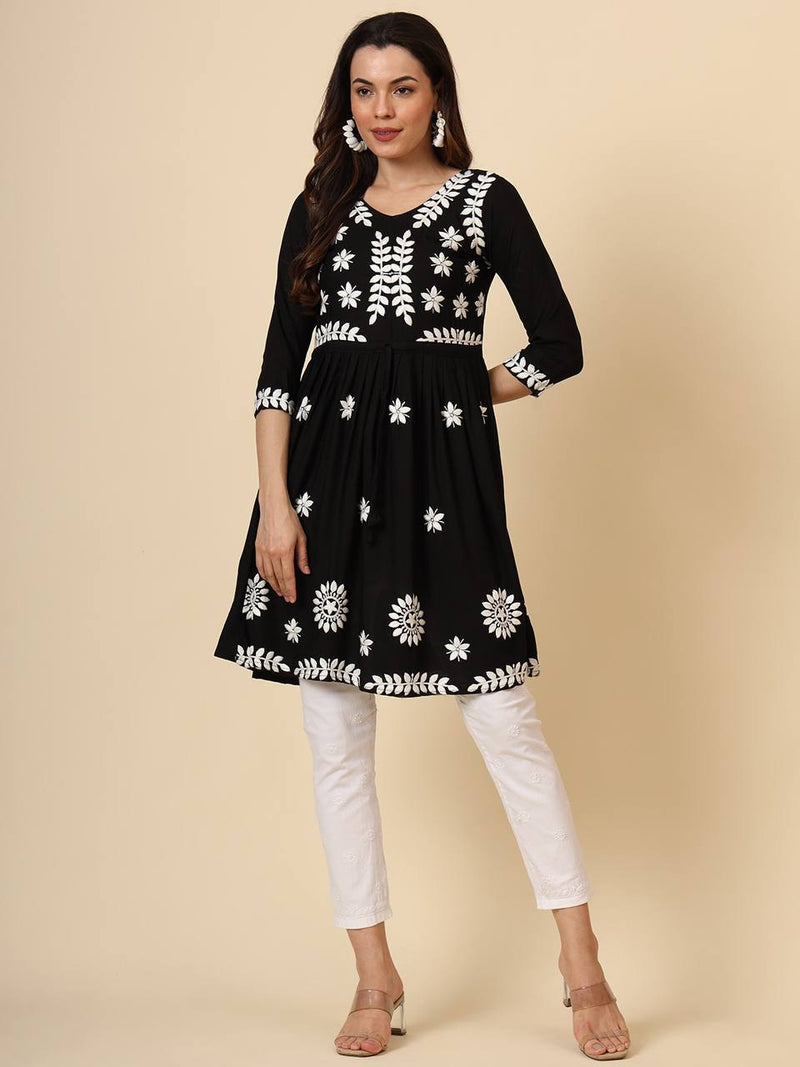 Black Embroidered Cotton Kurti