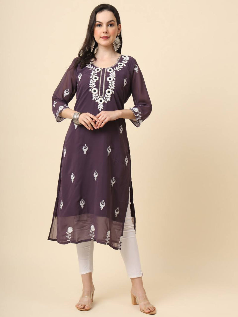 Lavender Georgette Embroidered Kurti With Heavy Inner