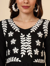 Black Embroidered Cotton Kurti