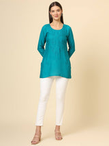 Blue Cotton Chicken Kari Work Kurti