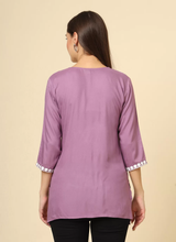 Purple Cotton Short Chicken Kari Work Kurti