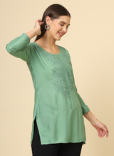 Green Cotton Chicken Kari Work Kurti