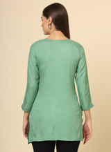 Green Cotton Chicken Kari Work Kurti