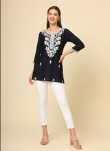 Black Cotton Short Chicken Kari Work Kurti