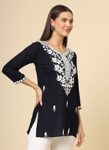 Black Cotton Short Chicken Kari Work Kurti