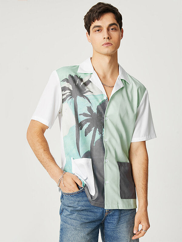 Mens Coconut Tree Print Pocket Shirt
