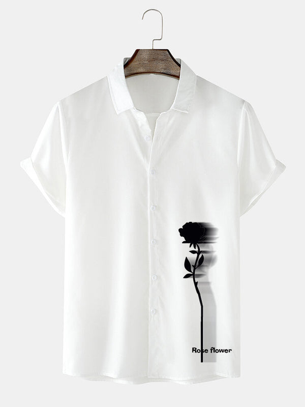 Men's Rose Shadow Side Print Lapel Street Short Sleeve Shirts