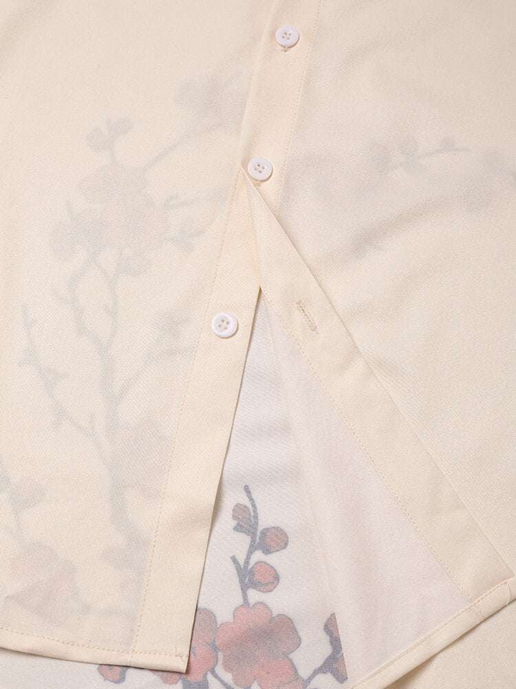 Mens Blossom Letter Pattern Short Sleeve Buttons Up Shirts