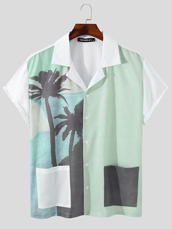 Mens Coconut Tree Print Pocket Shirt