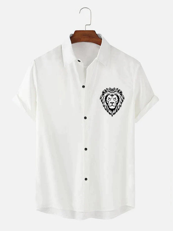 King Lion Printed White Cotton Shirt For Men