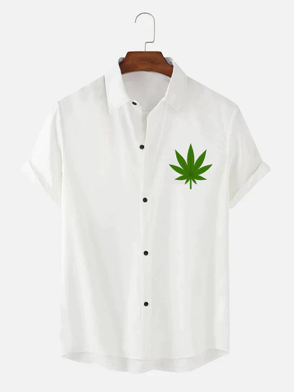 Green Leaf Printed Cotton Shirt For Men