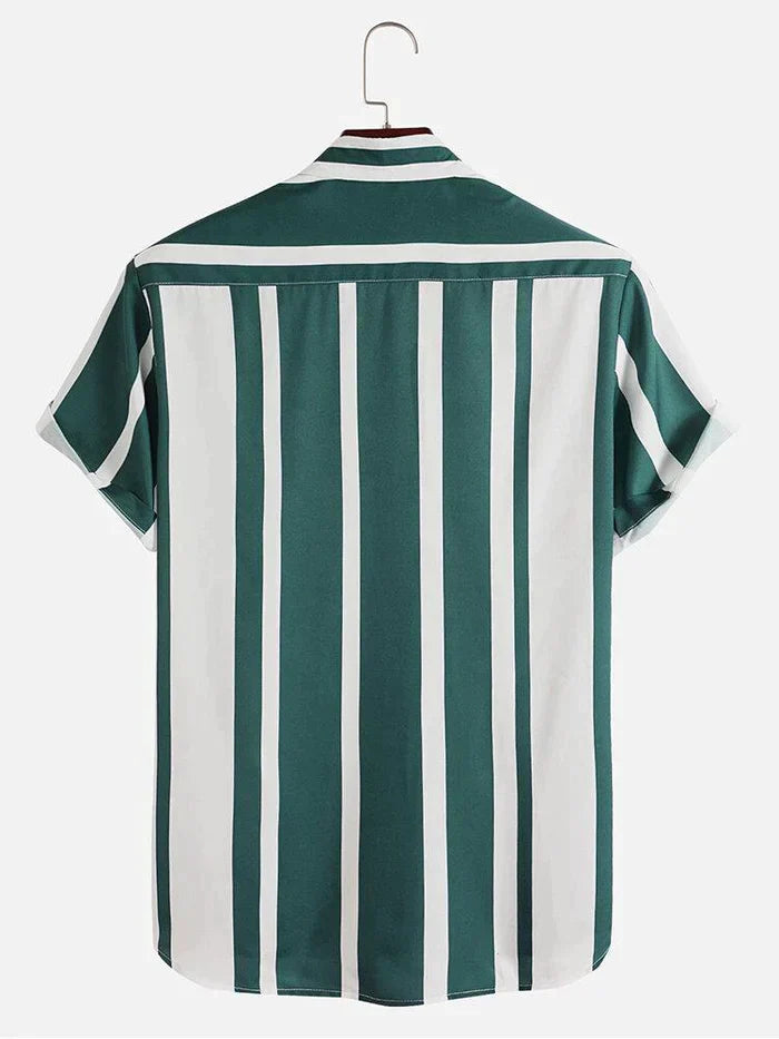 Pine Green Color Stripe Printed Cotton Shirt