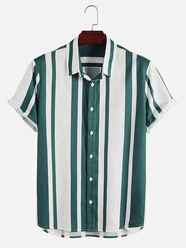 Pine Green Color Stripe Printed Cotton Shirt
