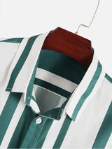 Pine Green Color Stripe Printed Cotton Shirt